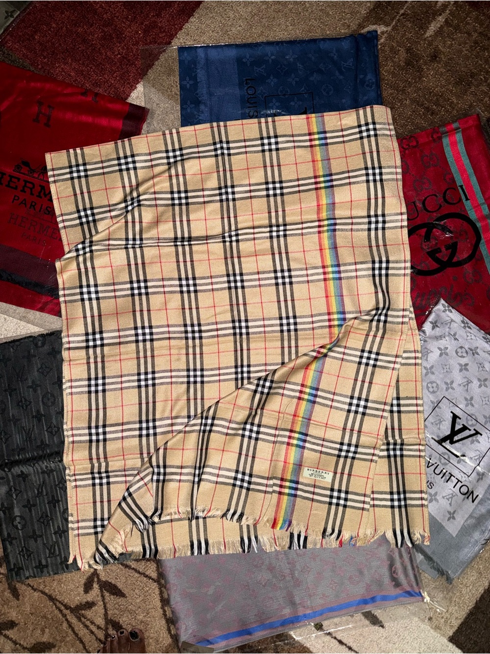 “Pride” Tan/Black Plaid Reversible Cashmere Scarf/Wrap- NWT *READ DESCRIPTION*
